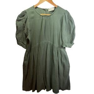 The Impeccable Pig Green Swing Gauze Cotton Mini Dress Size Large L